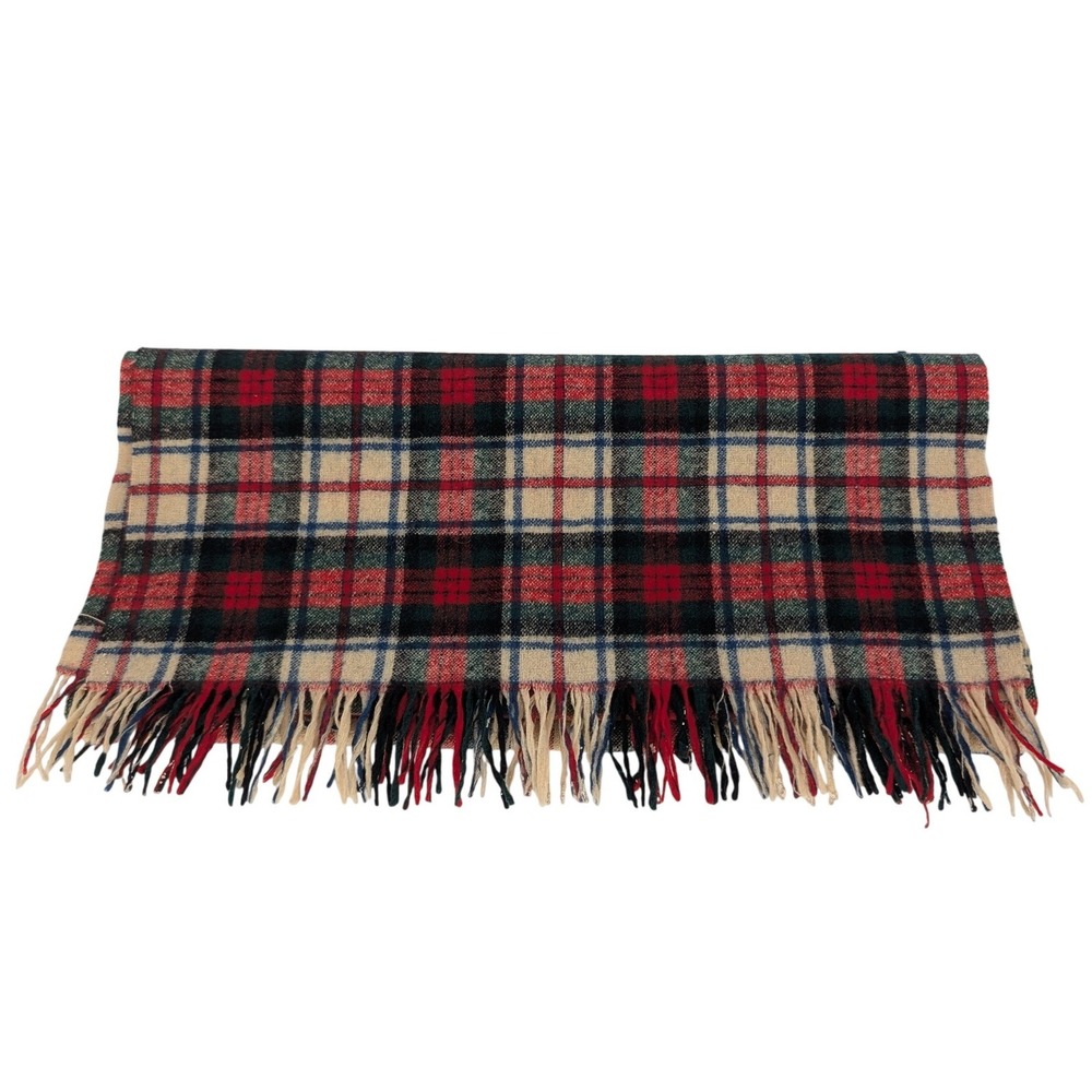 VTG Pendleton Scarf Unisex OS Red Plaid 100% Virgin Wool Fringe Heritage Classic